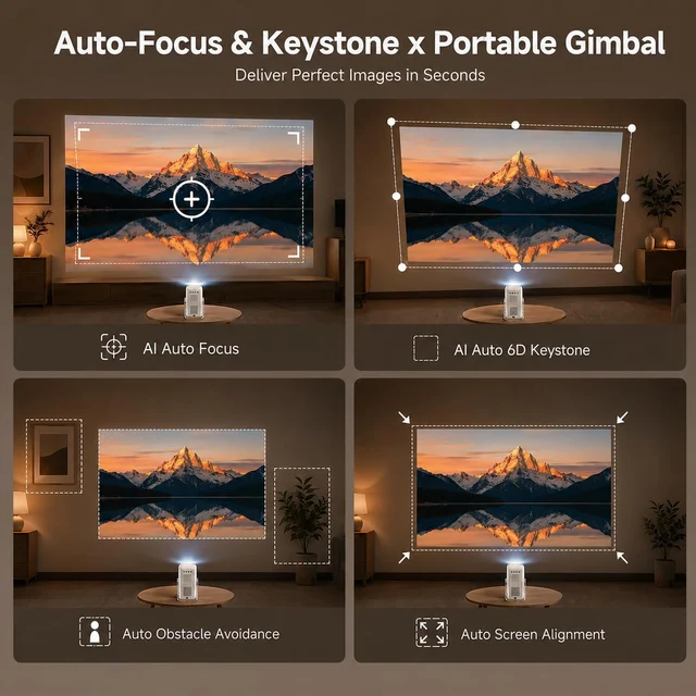 AC311 illustration showing autofocus, keystone correction, obstacle avoidance and screen alignment